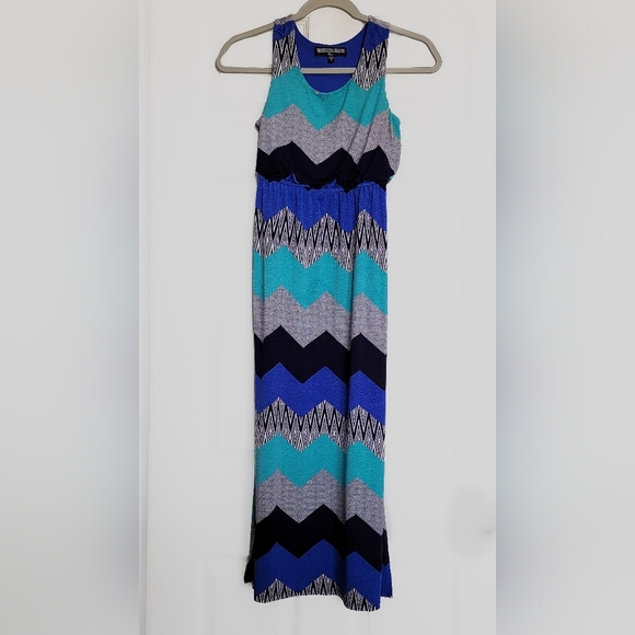Kids Size 12 Blue And Teal Chevron Maxi Dress - Picture 1 of 3